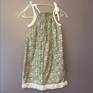 Girls Handmade Boho Paper Bag Summer dress with white lace trim